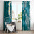 Cyan Polynesian Tribal Frangipani Tropical Vibe Window Curtain