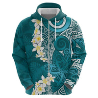 Cyan Polynesian Tribal Frangipani Tropical Vibe Zip Hoodie LT14 - Polynesian Pride