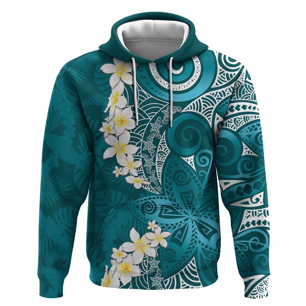 Cyan Polynesian Tribal Frangipani Tropical Vibe Zip Hoodie LT14 Pullover Hoodie Cyan - Polynesian Pride