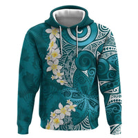 Cyan Polynesian Tribal Frangipani Tropical Vibe Zip Hoodie LT14 Pullover Hoodie Cyan - Polynesian Pride