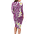 Pink Polynesian Tribal Frangipani Tropical Vibe Family Matching Long Sleeve Bodycon Dress and Hawaiian Shirt