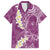 Pink Polynesian Tribal Frangipani Tropical Vibe Family Matching Off Shoulder Short Dress and Hawaiian Shirt