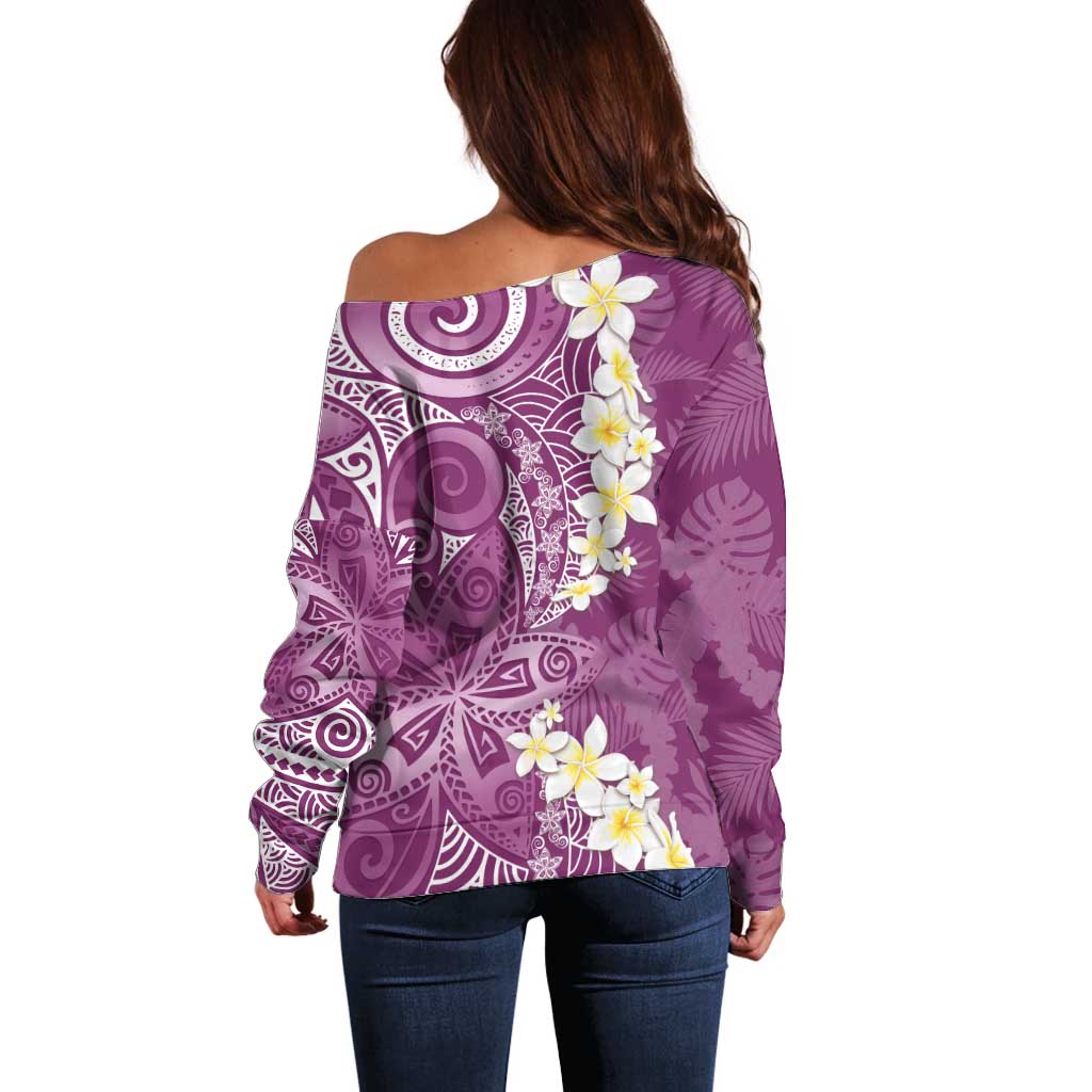 Pink Polynesian Tribal Frangipani Tropical Vibe Off Shoulder Sweater LT14 - Polynesian Pride