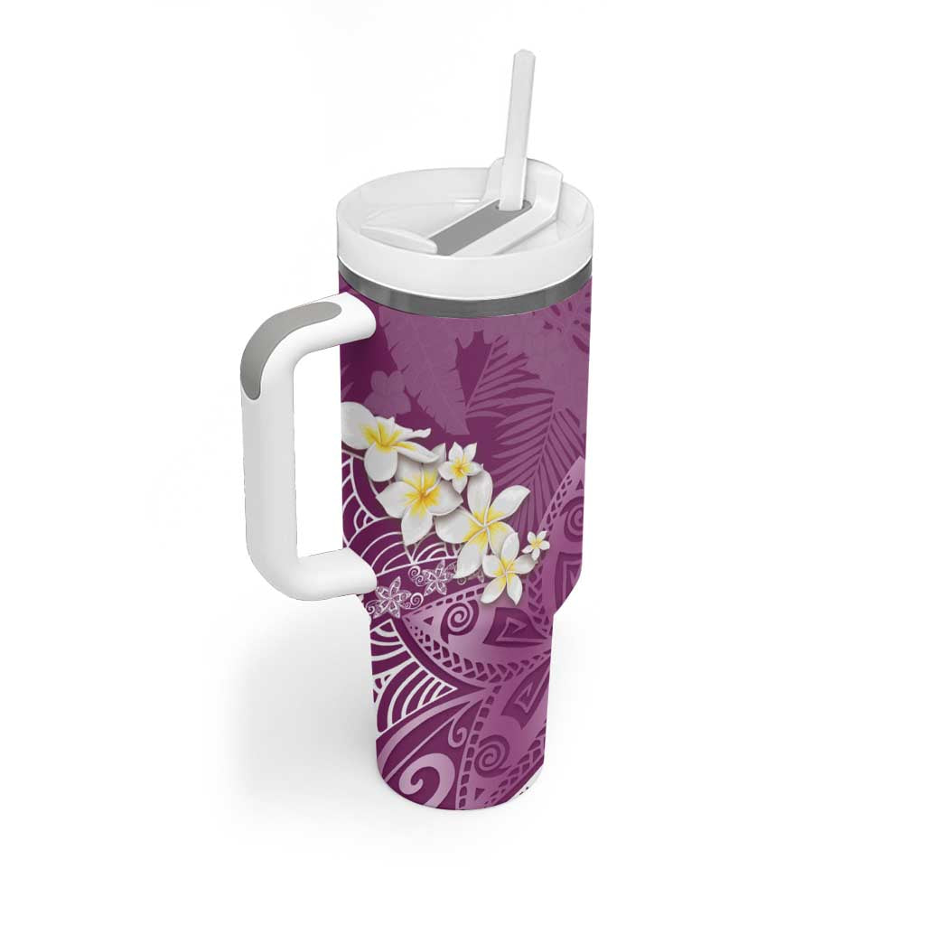 Pink Polynesian Tribal Frangipani Tropical Vibe Tumbler With Handle LT14 - Polynesian Pride