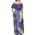 Violet Polynesian Tribal Frangipani Tropical Vibe Family Matching Off Shoulder Maxi Dress and Hawaiian Shirt