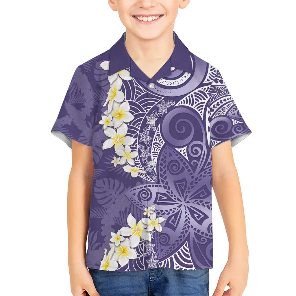 Violet Polynesian Tribal Frangipani Tropical Vibe Kid Hawaiian Shirt LT14 Kid Violet - Polynesian Pride