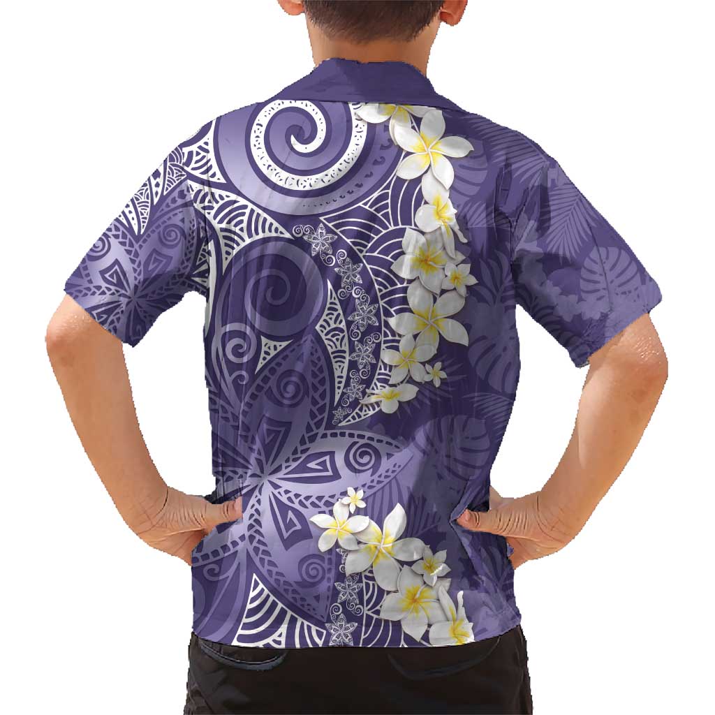 Violet Polynesian Tribal Frangipani Tropical Vibe Kid Hawaiian Shirt LT14 - Polynesian Pride