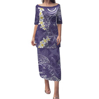 Violet Polynesian Tribal Frangipani Tropical Vibe Puletasi LT14 Long Dress Violet - Polynesian Pride