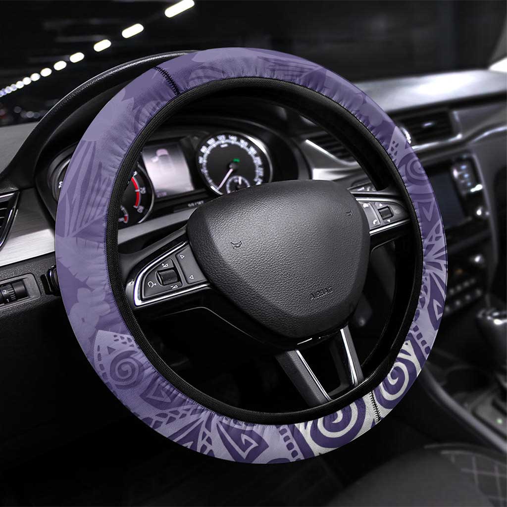 Violet Polynesian Tribal Frangipani Tropical Vibe Steering Wheel Cover