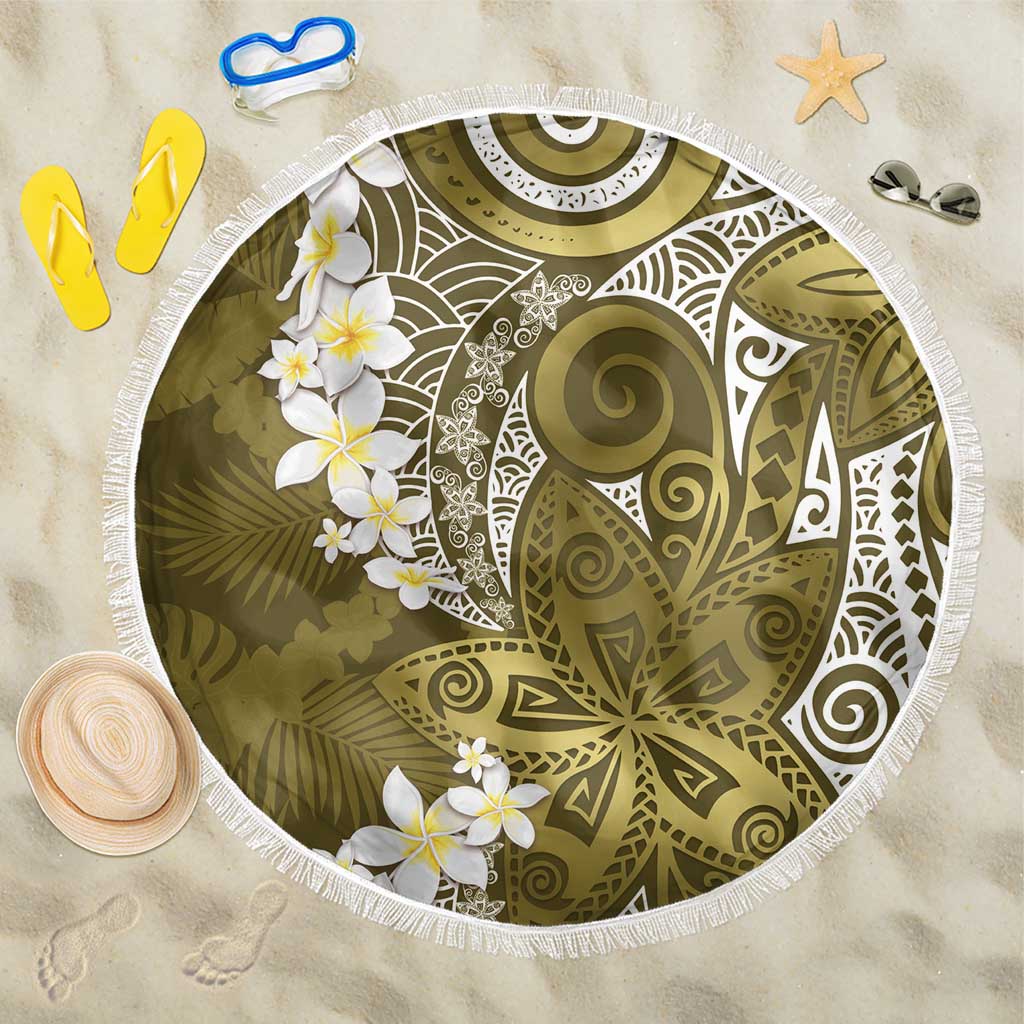 Gold Polynesian Tribal Frangipani Tropical Vibe Beach Blanket LT14 One Size 150cm Gold - Polynesian Pride