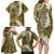 Gold Polynesian Tribal Frangipani Tropical Vibe Family Matching Long Sleeve Bodycon Dress and Hawaiian Shirt