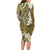 Gold Polynesian Tribal Frangipani Tropical Vibe Family Matching Long Sleeve Bodycon Dress and Hawaiian Shirt