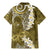 Gold Polynesian Tribal Frangipani Tropical Vibe Family Matching Mermaid Dress and Hawaiian Shirt