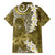 Gold Polynesian Tribal Frangipani Tropical Vibe Family Matching Off Shoulder Maxi Dress and Hawaiian Shirt