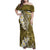 Gold Polynesian Tribal Frangipani Tropical Vibe Family Matching Off Shoulder Maxi Dress and Hawaiian Shirt