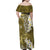 Gold Polynesian Tribal Frangipani Tropical Vibe Family Matching Off Shoulder Maxi Dress and Hawaiian Shirt