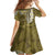 Gold Polynesian Tribal Frangipani Tropical Vibe Family Matching Off Shoulder Short Dress and Hawaiian Shirt