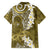 Gold Polynesian Tribal Frangipani Tropical Vibe Family Matching Short Sleeve Bodycon Dress and Hawaiian Shirt