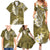 Gold Polynesian Tribal Frangipani Tropical Vibe Family Matching Summer Maxi Dress and Hawaiian Shirt