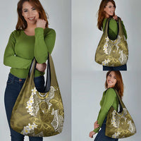 Gold Polynesian Tribal Frangipani Tropical Vibe Grocery Bag LT14 - Polynesian Pride