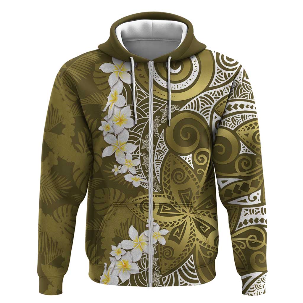 Gold Polynesian Tribal Frangipani Tropical Vibe Hoodie LT14 Zip Hoodie Gold - Polynesian Pride