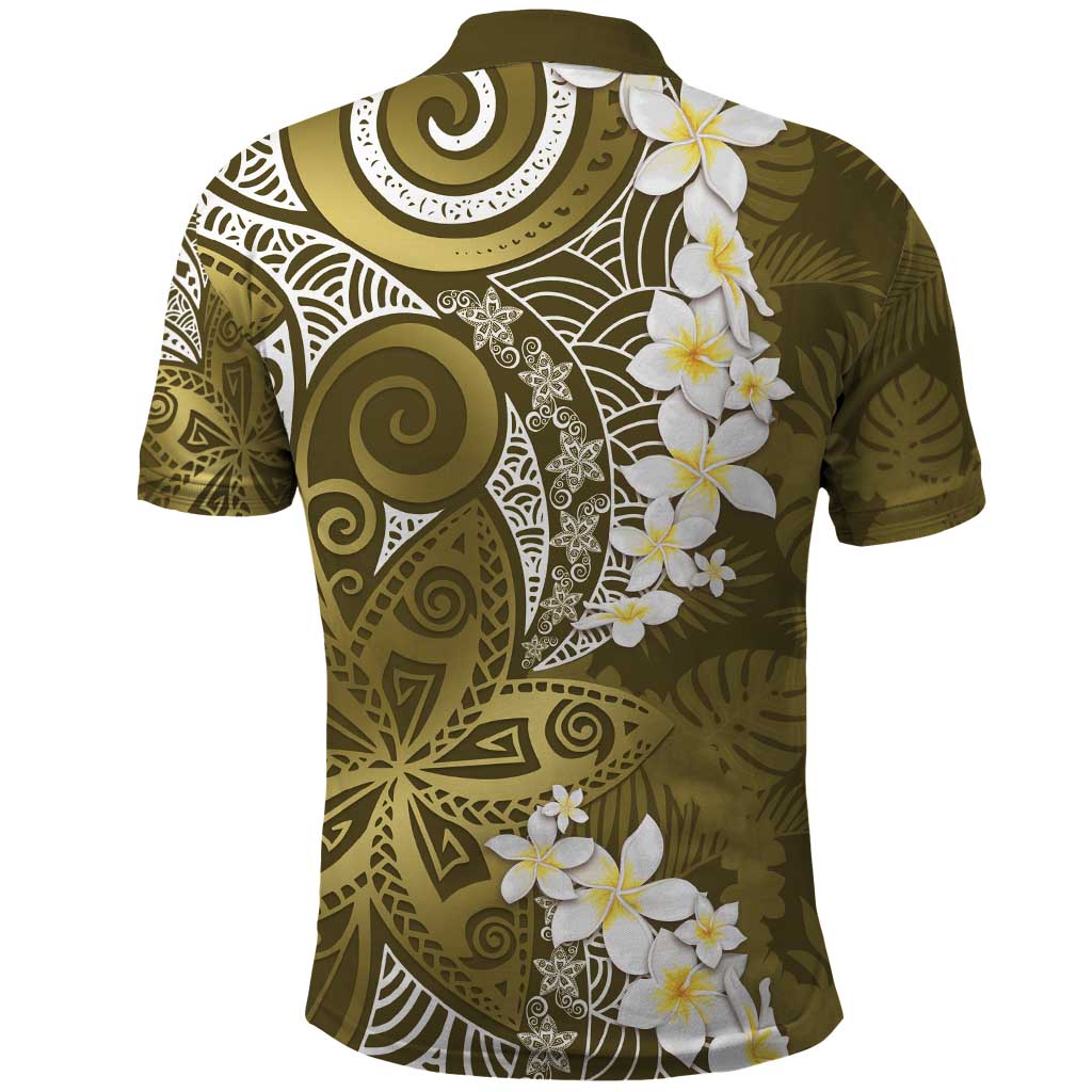 Gold Polynesian Tribal Frangipani Tropical Vibe Polo Shirt LT14 - Polynesian Pride
