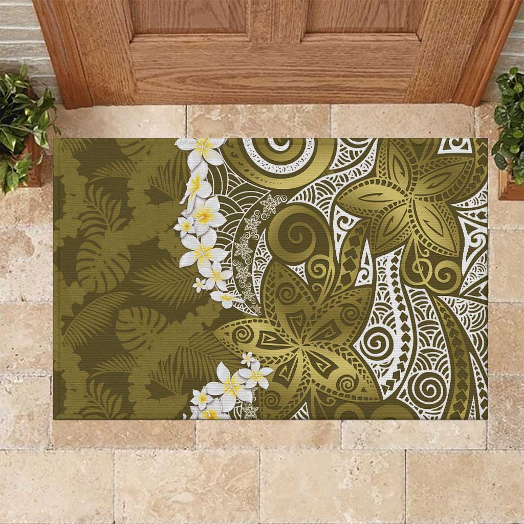 Gold Polynesian Tribal Frangipani Tropical Vibe Rubber Doormat LT14 Gold - Polynesian Pride