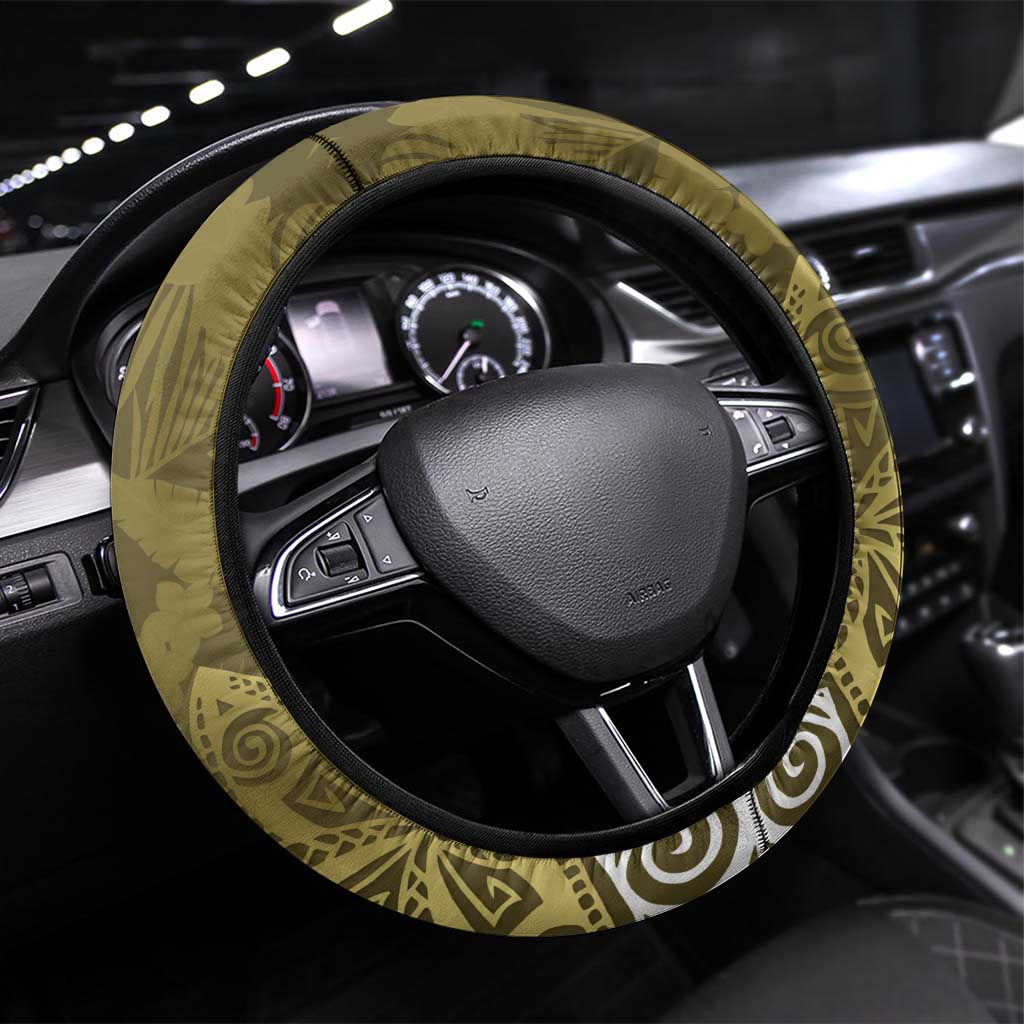 Gold Polynesian Tribal Frangipani Tropical Vibe Steering Wheel Cover