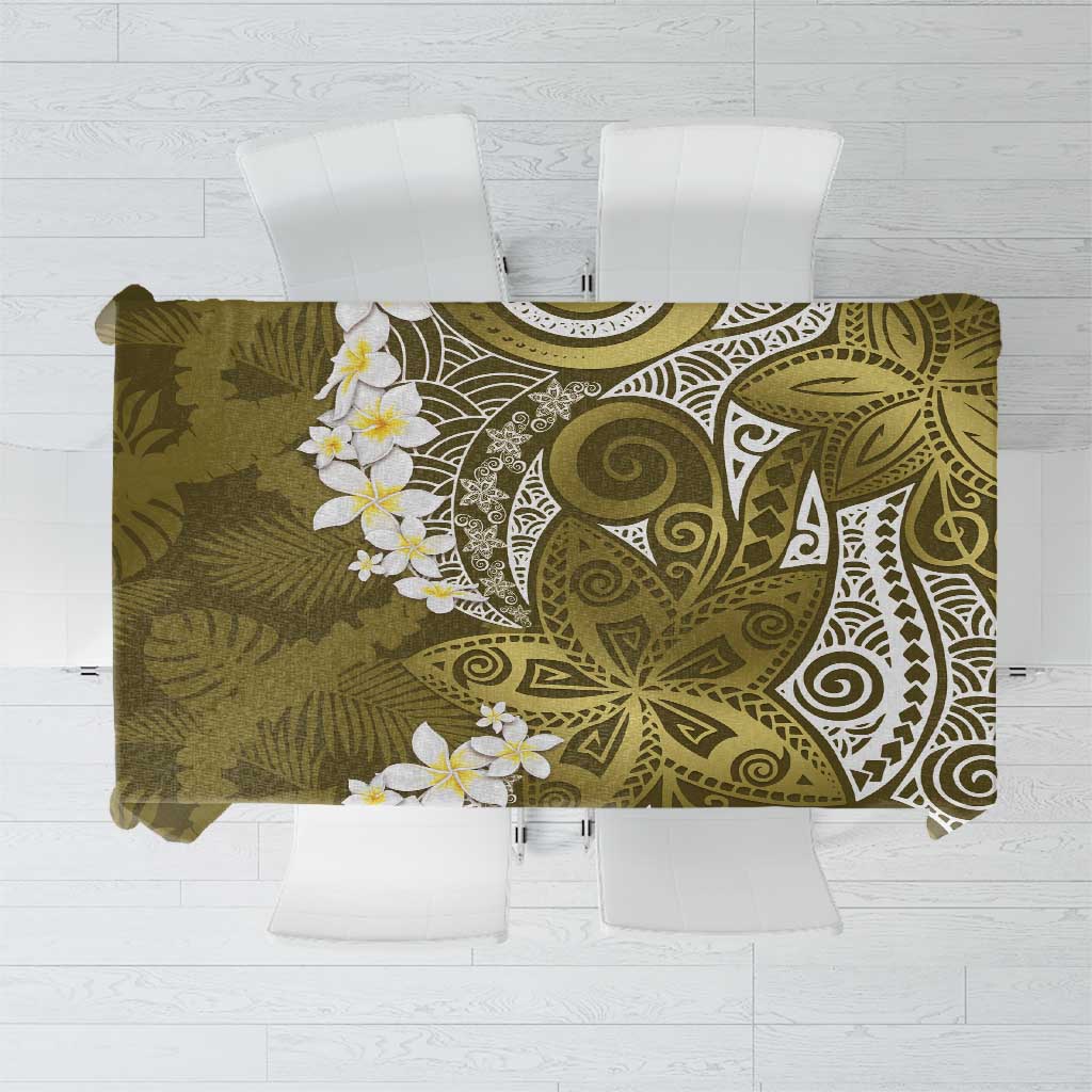 Gold Polynesian Tribal Frangipani Tropical Vibe Tablecloth