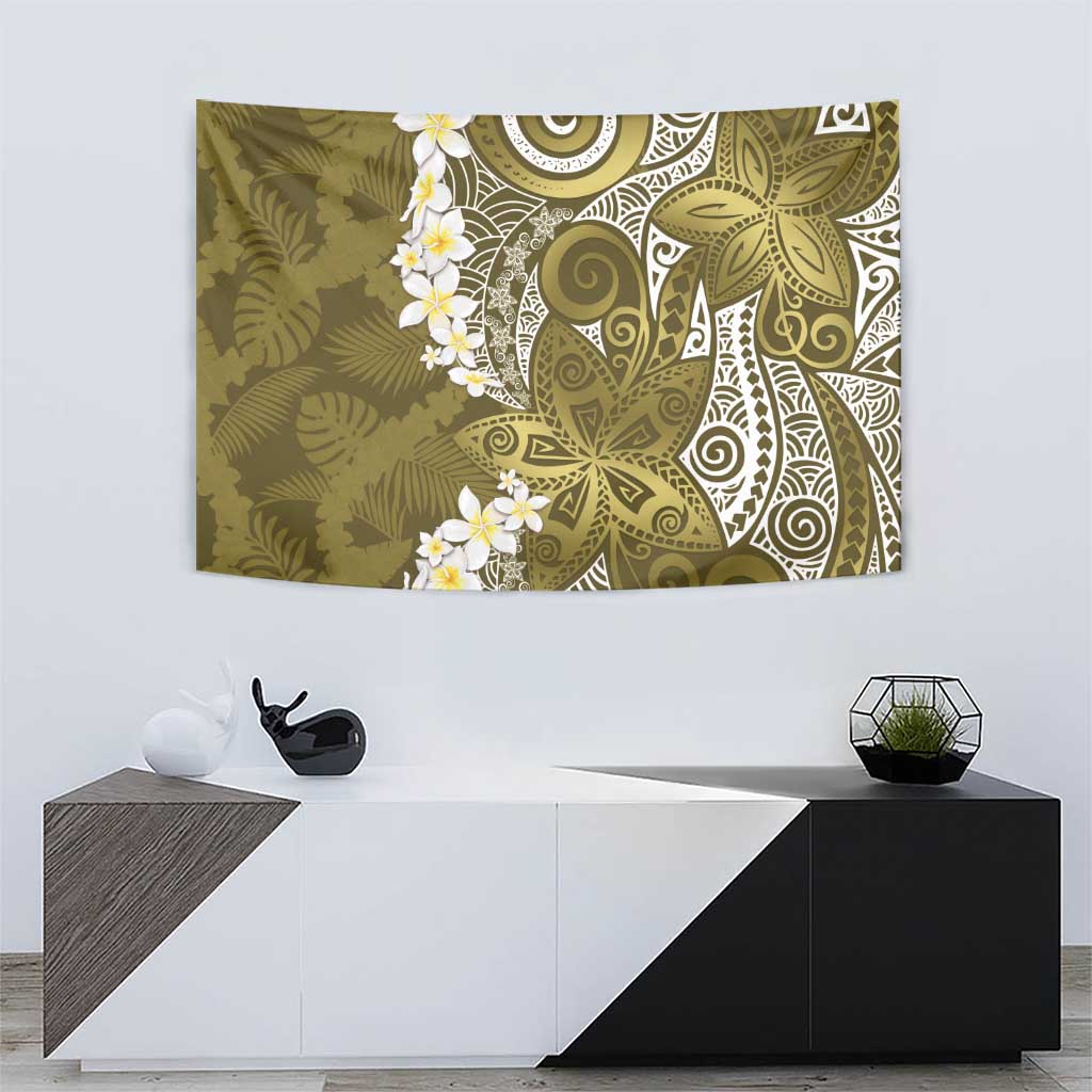 Gold Polynesian Tribal Frangipani Tropical Vibe Tapestry LT14 - Polynesian Pride