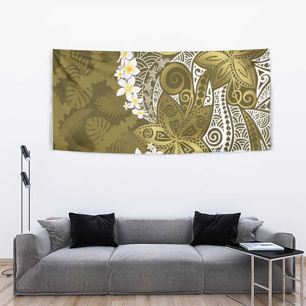Gold Polynesian Tribal Frangipani Tropical Vibe Tapestry LT14 - Polynesian Pride