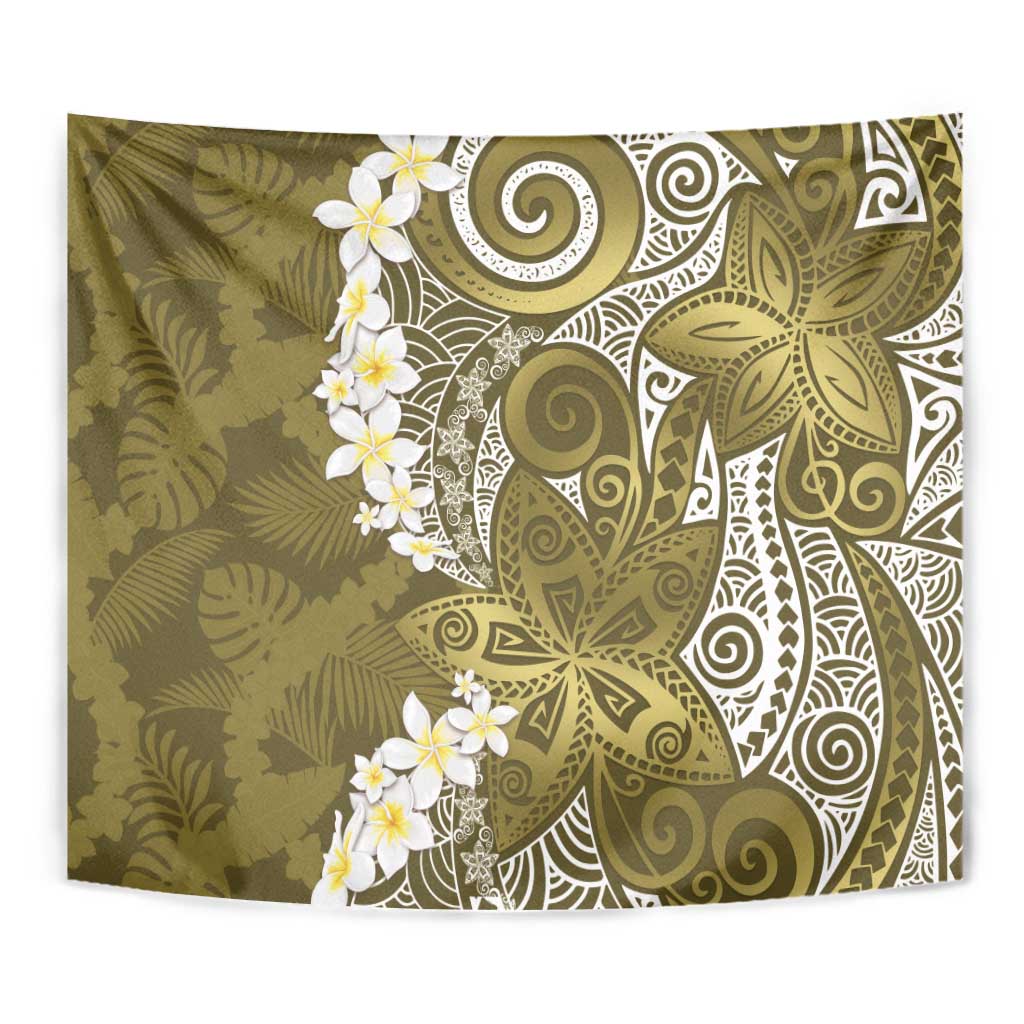 Gold Polynesian Tribal Frangipani Tropical Vibe Tapestry LT14 - Polynesian Pride