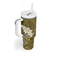 Gold Polynesian Tribal Frangipani Tropical Vibe Tumbler With Handle LT14 - Polynesian Pride