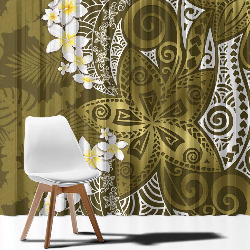 Gold Polynesian Tribal Frangipani Tropical Vibe Window Curtain LT14 - Polynesian Pride