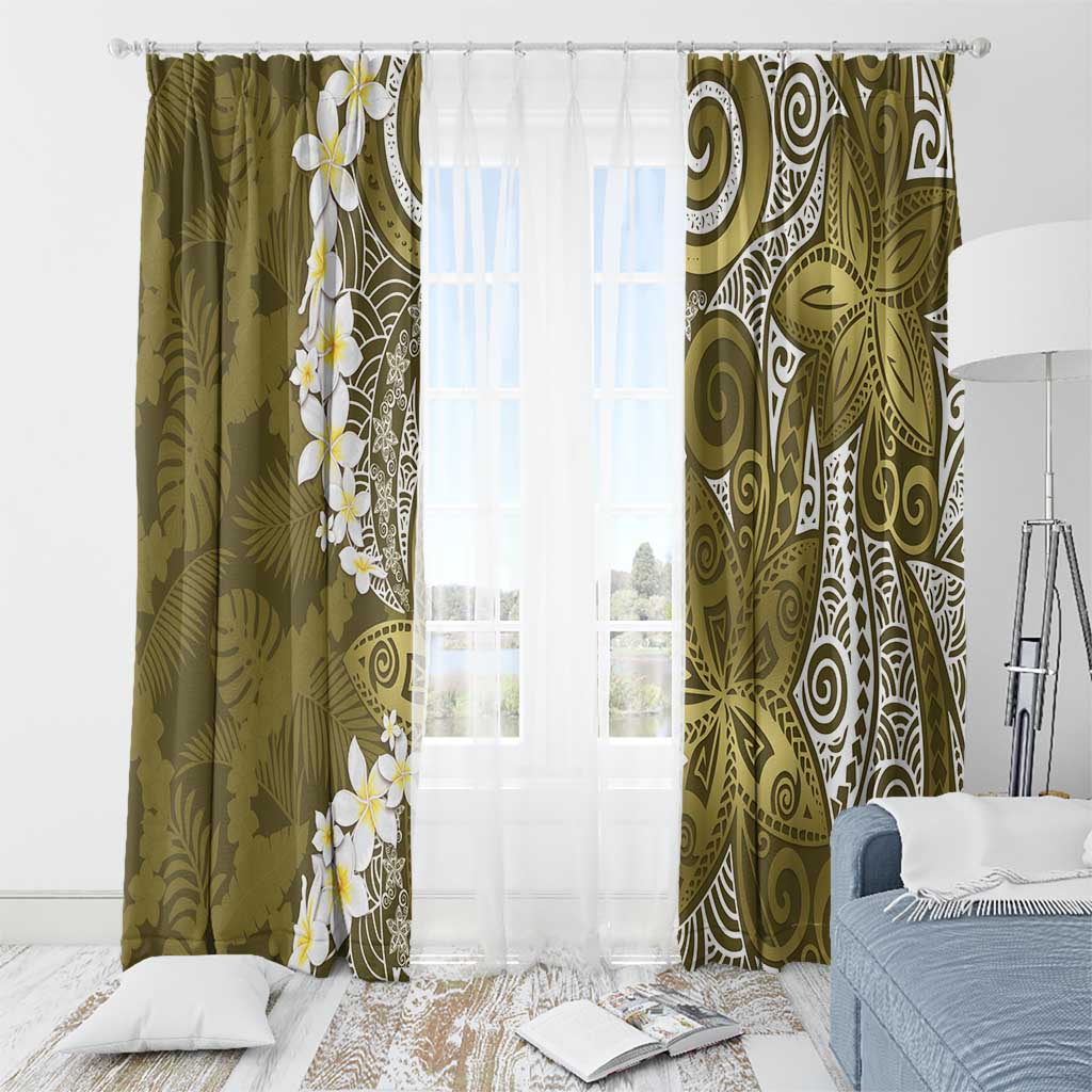 Gold Polynesian Tribal Frangipani Tropical Vibe Window Curtain LT14 - Polynesian Pride