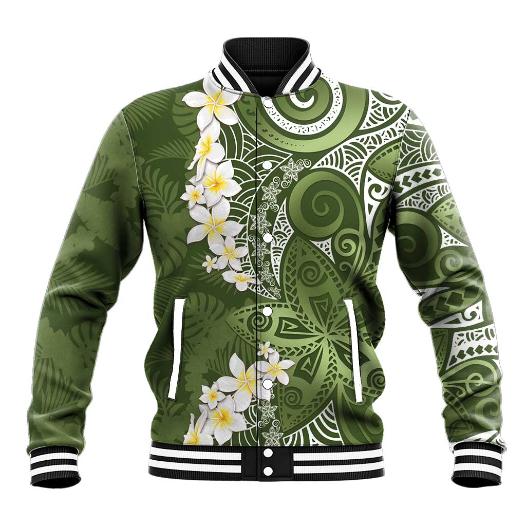 Green Polynesian Tribal Frangipani Tropical Vibe Baseball Jacket LT14 Unisex Green - Polynesian Pride