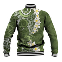 Green Polynesian Tribal Frangipani Tropical Vibe Baseball Jacket LT14 - Polynesian Pride