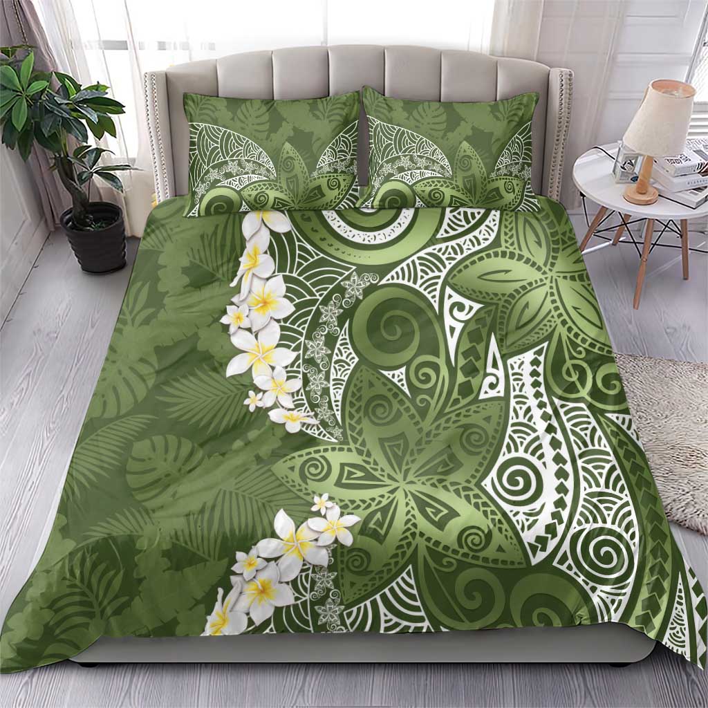 Green Polynesian Tribal Frangipani Tropical Vibe Bedding Set LT14 - Polynesian Pride