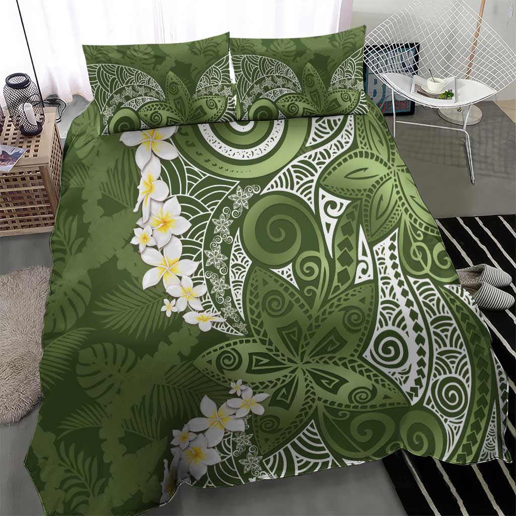 Green Polynesian Tribal Frangipani Tropical Vibe Bedding Set LT14 - Polynesian Pride