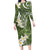 Green Polynesian Tribal Frangipani Tropical Vibe Family Matching Long Sleeve Bodycon Dress and Hawaiian Shirt