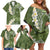 Green Polynesian Tribal Frangipani Tropical Vibe Family Matching Off Shoulder Short Dress and Hawaiian Shirt