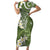 Green Polynesian Tribal Frangipani Tropical Vibe Family Matching Short Sleeve Bodycon Dress and Hawaiian Shirt