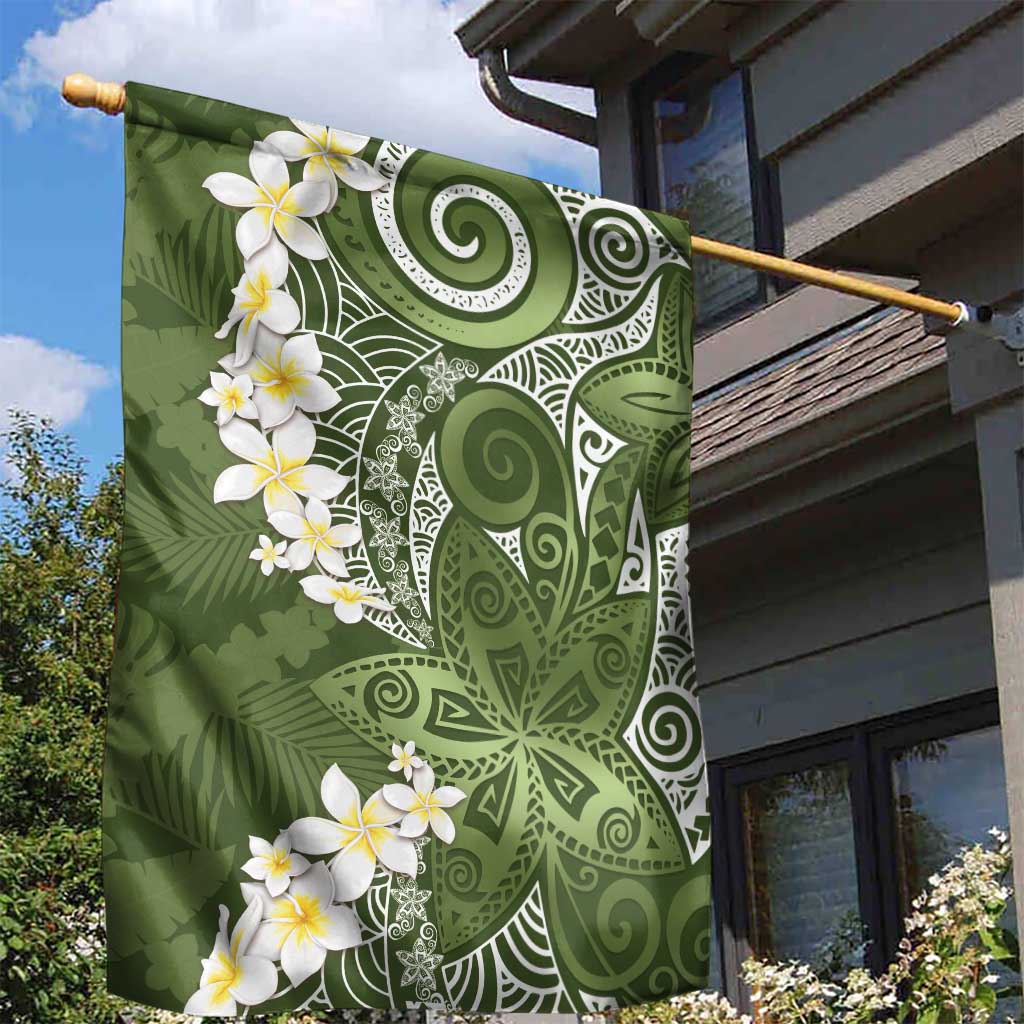 Green Polynesian Tribal Frangipani Tropical Vibe Garden Flag LT14 - Polynesian Pride