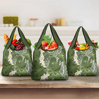 Green Polynesian Tribal Frangipani Tropical Vibe Grocery Bag LT14 3-pack One Size Green - Polynesian Pride