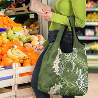 Green Polynesian Tribal Frangipani Tropical Vibe Grocery Bag LT14 - Polynesian Pride