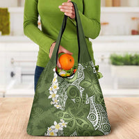Green Polynesian Tribal Frangipani Tropical Vibe Grocery Bag LT14 - Polynesian Pride