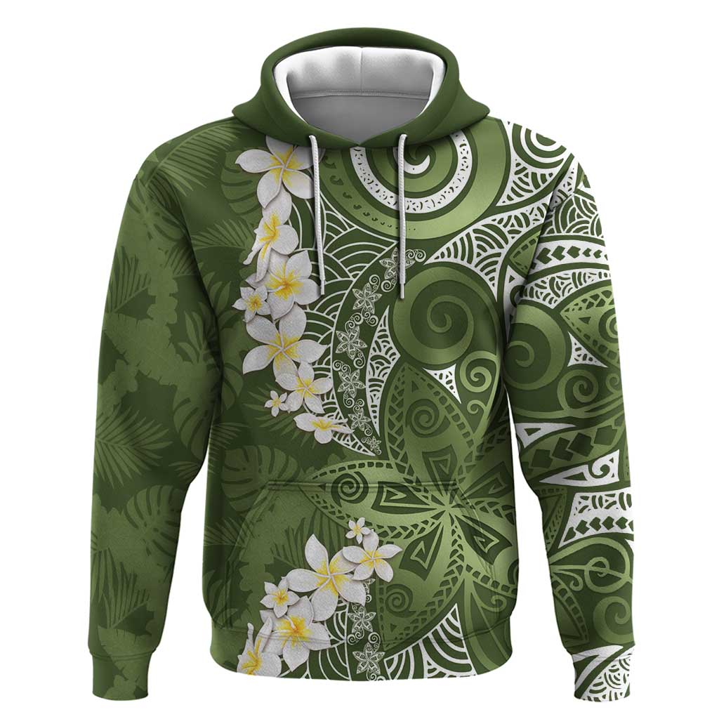 Green Polynesian Tribal Frangipani Tropical Vibe Hoodie LT14 Pullover Hoodie Green - Polynesian Pride