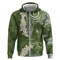 Green Polynesian Tribal Frangipani Tropical Vibe Hoodie LT14 Zip Hoodie Green - Polynesian Pride
