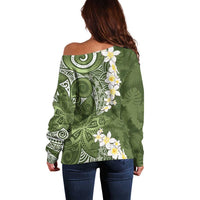 Green Polynesian Tribal Frangipani Tropical Vibe Off Shoulder Sweater LT14 - Polynesian Pride