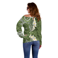 Green Polynesian Tribal Frangipani Tropical Vibe Off Shoulder Sweater LT14 - Polynesian Pride